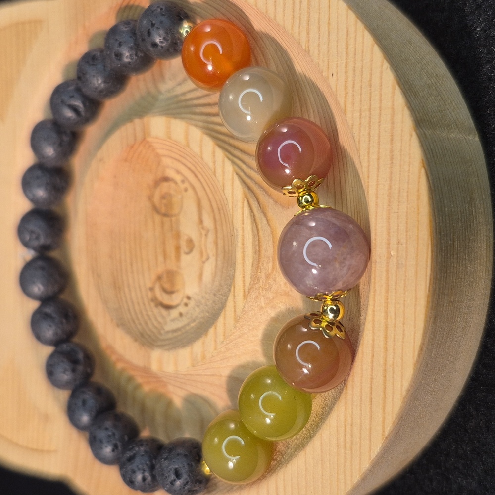 Yuan yuan agate lava bead bracelet